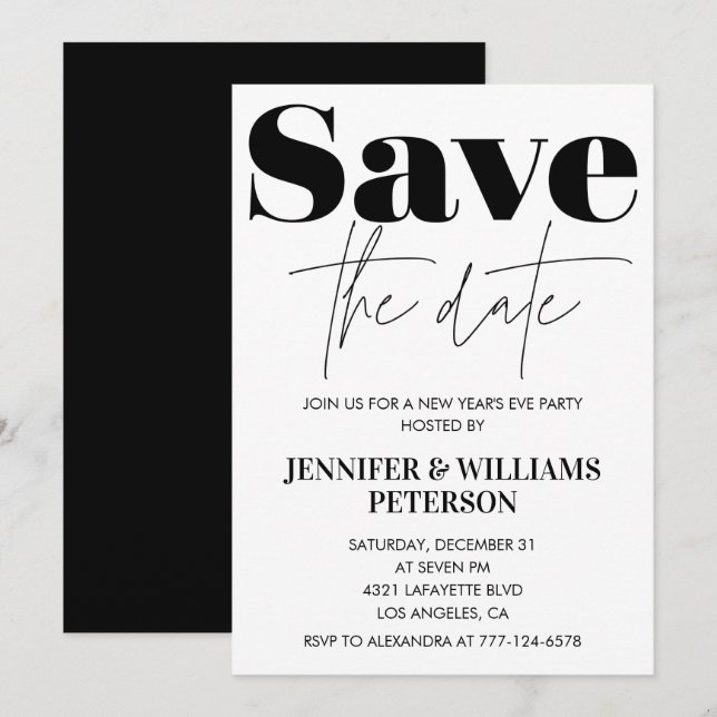 Invitation du Nouvel An, sauvegardez la date (Devant / Derrière)