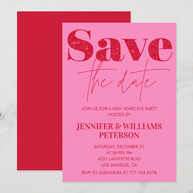 Invitation du Nouvel An, sauvegardez la date (Devant / Derrière)