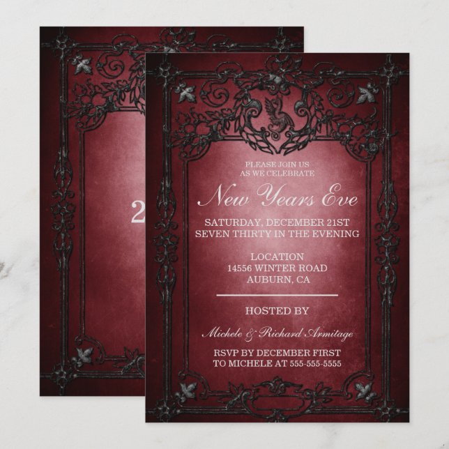 Invitation du Nouvel An Soirée Gothique (Devant / Derrière)