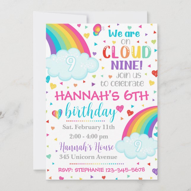 Invitation du nuage 9, 9e anniversaire Invitation (Devant)