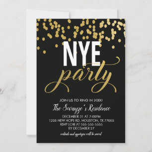 Invitation du NYE Party Confetti noir et or