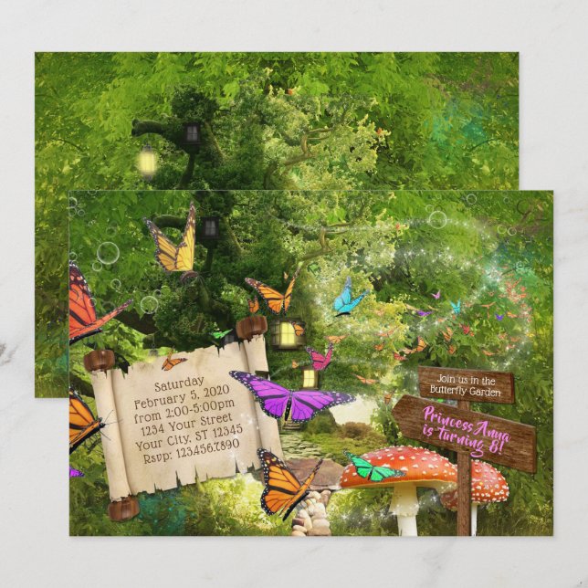 Invitation du papillon Princess Party (Devant / Derrière)