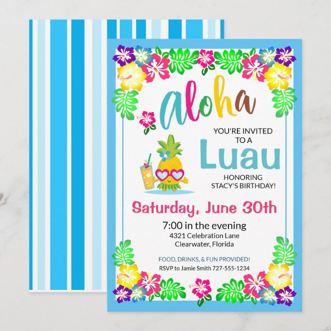 Invitation du parti Aloha Tropical Luau (Devant / Derrière)