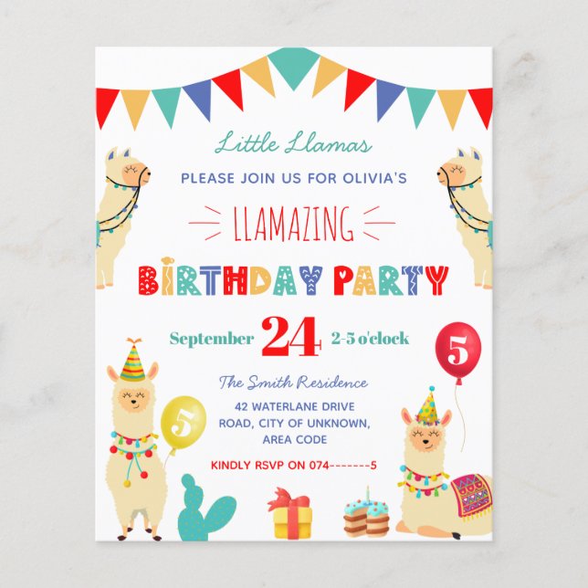 Invitation du parti Anniversaire de enfant Llama (Devant)