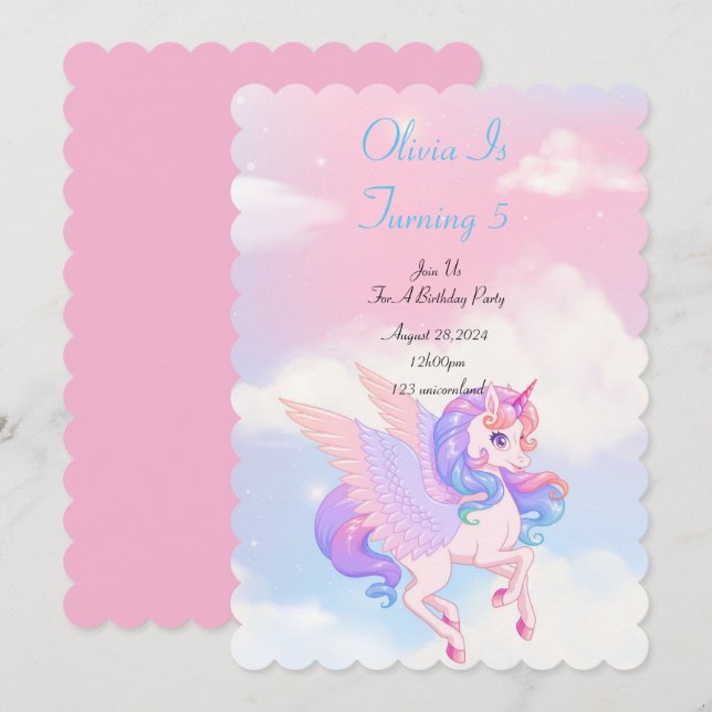 INVITATION DU PARTI ANNIVERSAIRE UNICORN (Devant / Derrière)