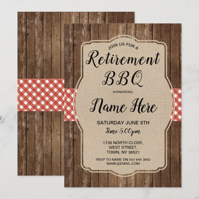 Invitation du Parti de la retraite En vichy BBQ Bu (Devant / Derrière)