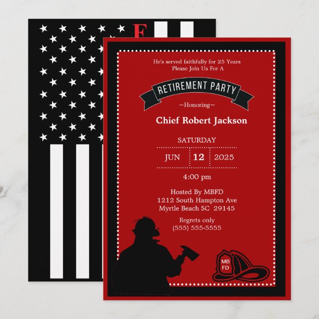 Invitation du parti de retraite des pompiers (Devant / Derrière)
