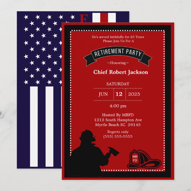 Invitation du parti de retraite des pompiers (Devant / Derrière)