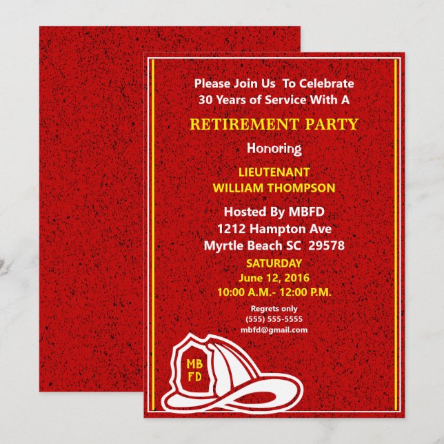Invitation du parti de retraite des pompiers (Devant / Derrière)