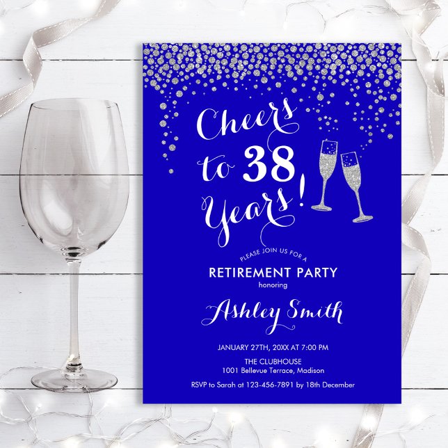 Invitation du parti de retraite Royal Blue Silver (Créateur téléchargé)