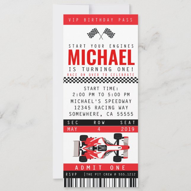 INVITATION DU PARTI DE VOITURE DE RACE (Devant)