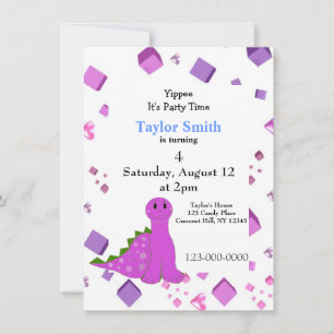 Invitation du parti Dinosaur violet