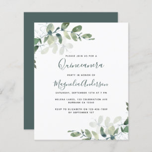 Invitation du parti Eucalyptus Quinceanera BUDGET