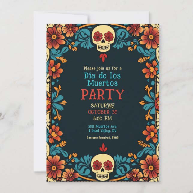 Invitation du parti 💀 Floral Día de Muertos (Devant)