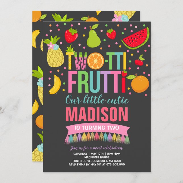 Invitation du Parti Frutti à deux tti 2e fête d'an (Devant / Derrière)