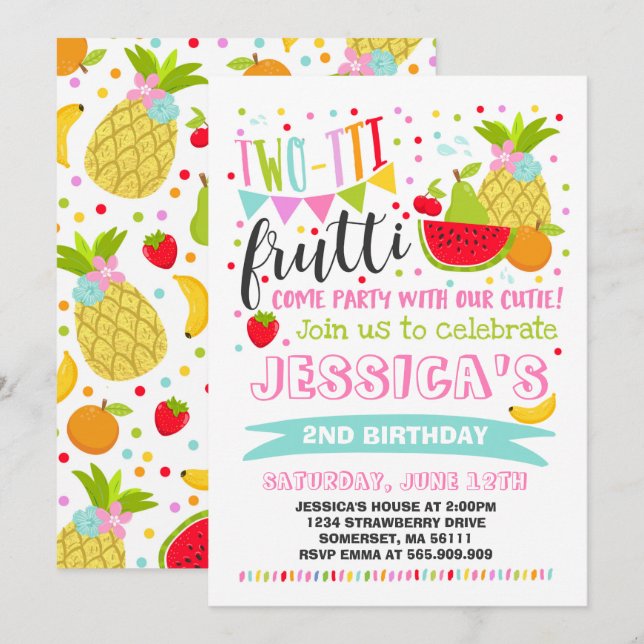 Invitation du Parti Frutti à deux tti 2e fête d'an (Devant / Derrière)