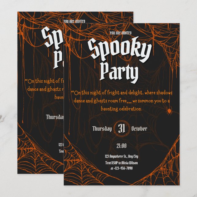 Invitation du parti Gothic Éffrayant Halloween (Devant / Derrière)