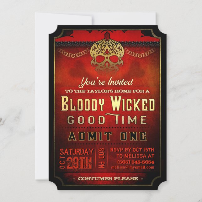 Invitation du parti Halloween Bloody Wicked Red &  (Devant)