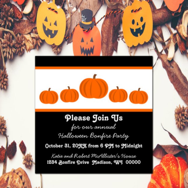 Invitation du parti Halloween de ligne citrouille (Pumpkin Row Halloween Party Invite)