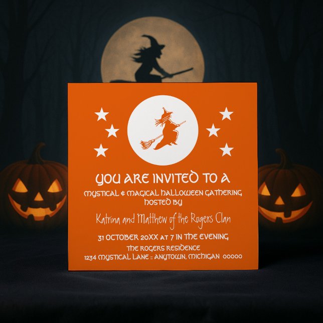 Invitation du parti Halloween, Orange (Orange Bewitching Halloween Party Invitation)