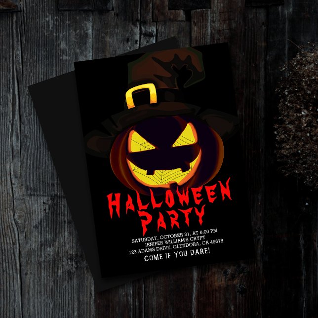 Invitation du parti Jack-o'-lantern Déplaisant Hal (Elevate your upcoming event with uniquely spooky and captivatingly designed Halloween invitations!)