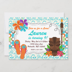 Invitation du parti Luau, Turquoise Damask et Tiki