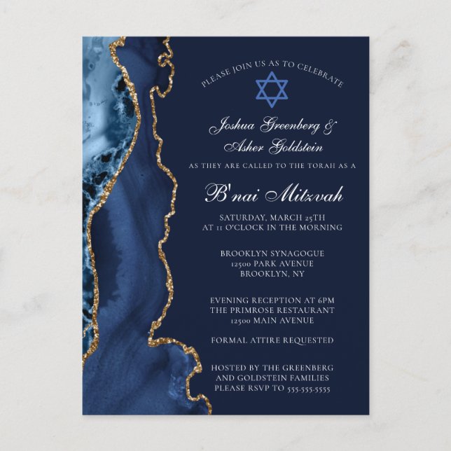 Invitation du parti Navy Blue Gold B'nai Mitzvah (Devant)