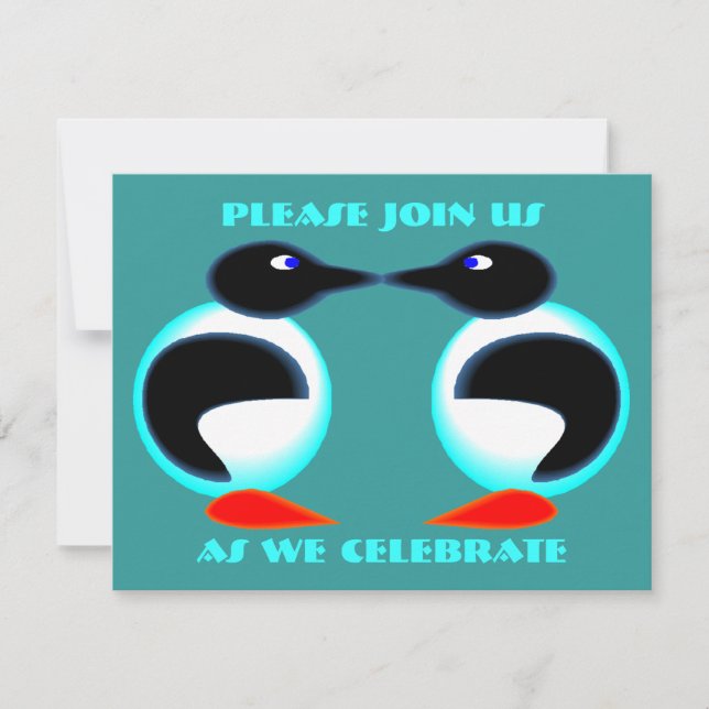 INVITATION DU PARTI NEON PAIR PENGUINS ANNIVERSAIR (Devant)