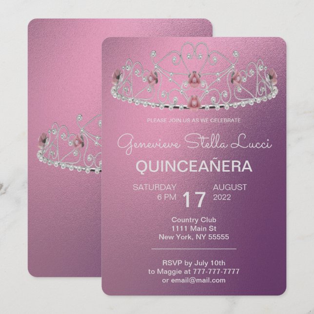 Invitation du Parti Pearled Tiara Quinceañera (Devant / Derrière)