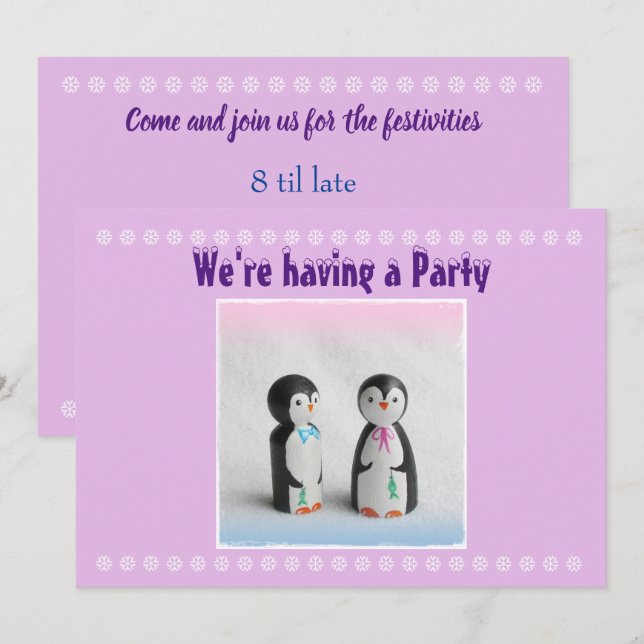 Invitation du parti Pingouin Cute (Devant / Derrière)