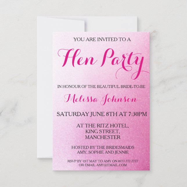Invitation du parti Pink Sparkle Hen (Devant)
