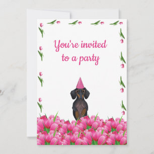 Invitation du parti Pink Tulip Dachshund