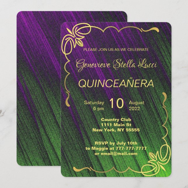 Invitation du Parti Quinceañera (Devant / Derrière)