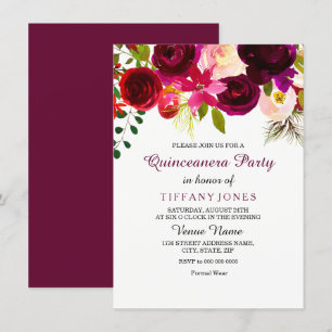 Invitation du Parti Quinceanera de la Fleur Rouge