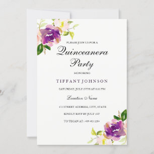 Invitation du parti Quinceanera Floral Jaune viole