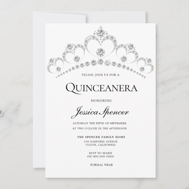 Invitation du parti Silver Diamond Tiara Quinceane (Devant)