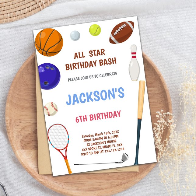 Invitation du parti sportif All-Star Boys éditable (Blue Sports Birthday Invitations)