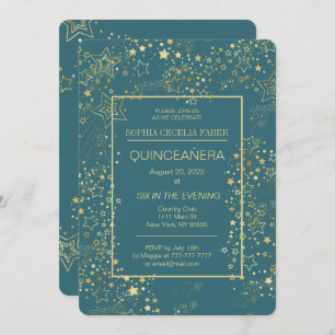Invitation du Peacock Blue et Gold Quinceañera Par