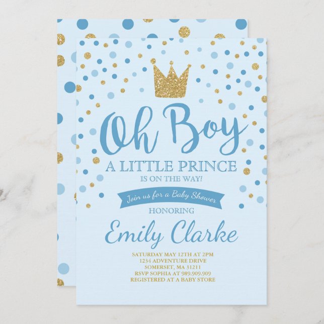 Invitation du Petit Prince Baby shower Douche roya (Devant / Derrière)