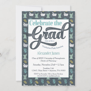Invitation du pharmacien Graduist Party Grey Aqua