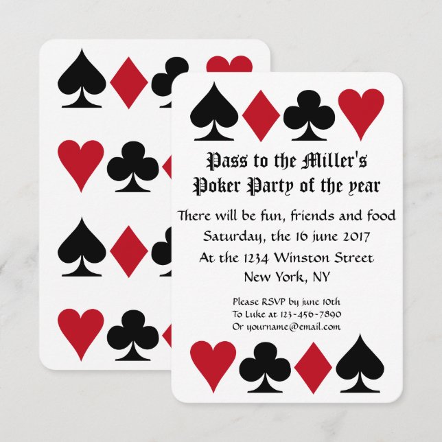 Invitation du Poker Party Modèle B (Devant / Derrière)