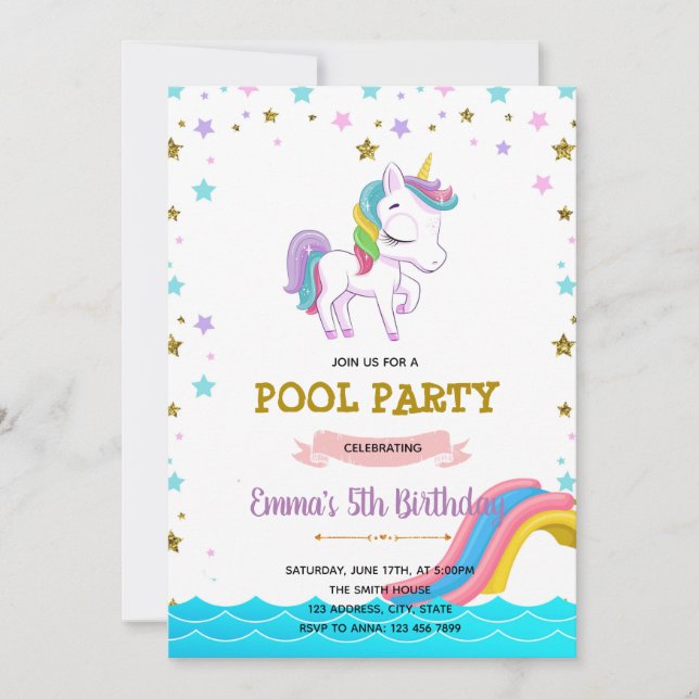 Invitation du pool de toboggans de Unicorne (Devant)