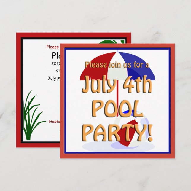 Invitation du Pool Party du 4 juillet (Devant / Derrière)