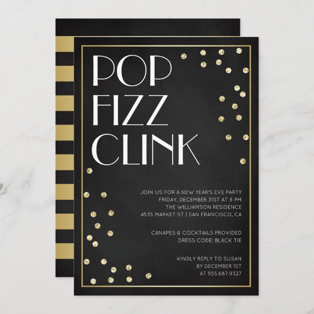 Invitation du Pop Fizz Clink au réveillon du Nouve (Devant / Derrière)