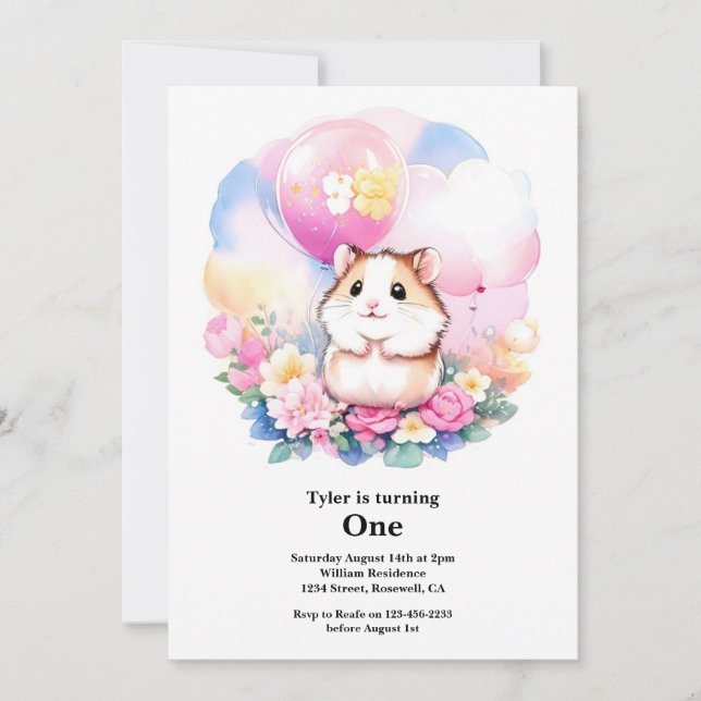 Invitation du premier anniversaire du hamster (Devant)
