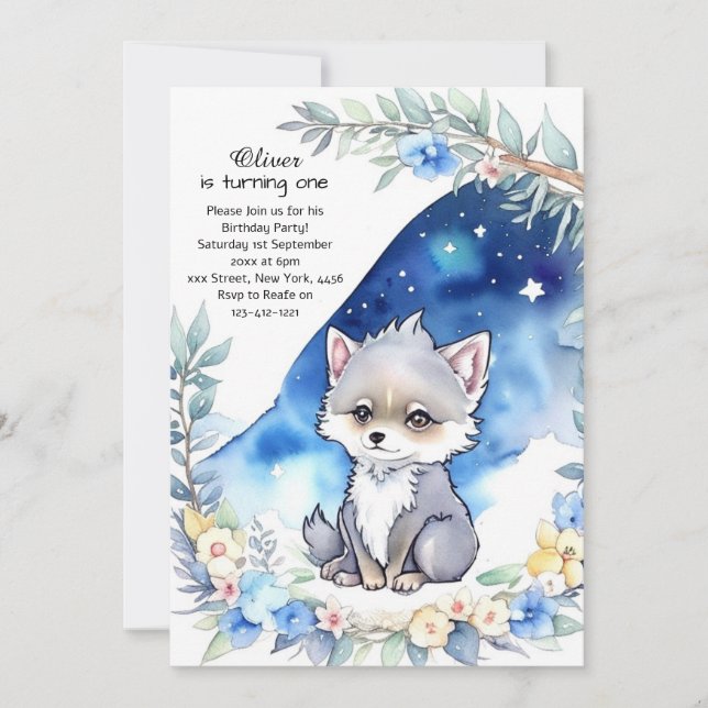 Invitation du premier anniversaire du loup (Devant)