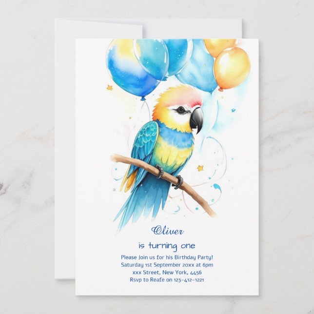 Invitation du premier anniversaire du perroquet (Devant)