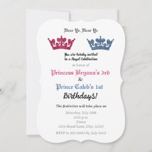 Invitation du Prince & Princess Crowns Twins Party