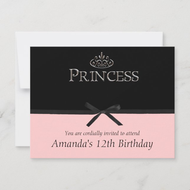 Invitation du Princess Party en noir et rose (Devant)