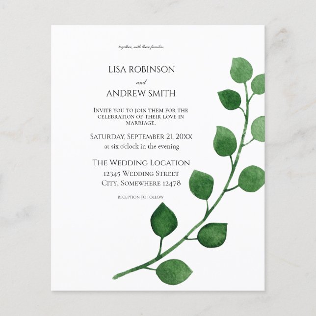 Invitation du prospectus Mariage Eucalyptus Budget (Devant)